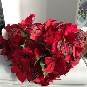 Red silk poinsettia foliage for indoor or outdoor holiday decoration